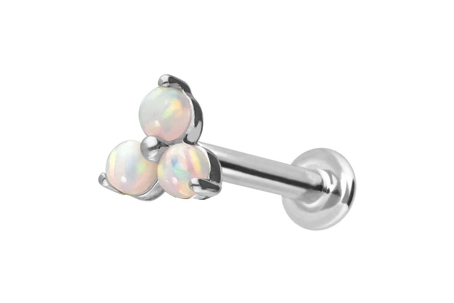 14 Karat Gold Labret Piercing mit Push Fit BLUME + 3 SYNTHETISCHE OPALE